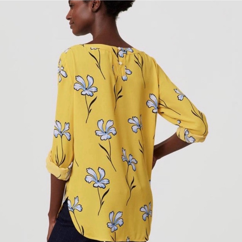 LOFT Yellow Floral Boatneck Blouse size Medium Petite business casual office - Picture 10 of 13
